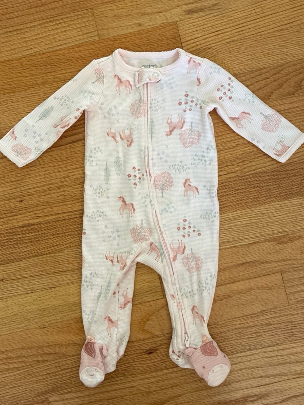 Carter's Light Pink Unicorn & Tree Print Footed One-Piece